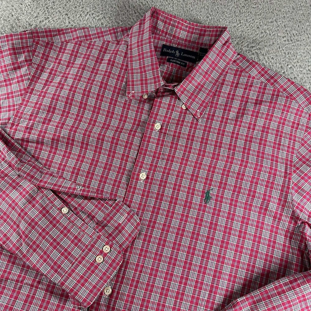 VINTAGE Ralph Lauren Button Down Shirt Mens XL 17.5‎ Red Plaid Christmas Holiday